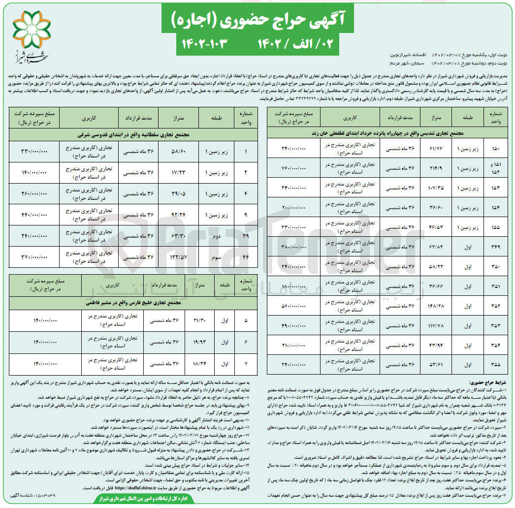 تصویر کوچک آگهی واگذاری واحدهای تجاری