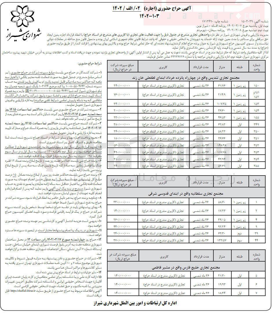 تصویر کوچک آگهی واگذاری واحدهای تجاری