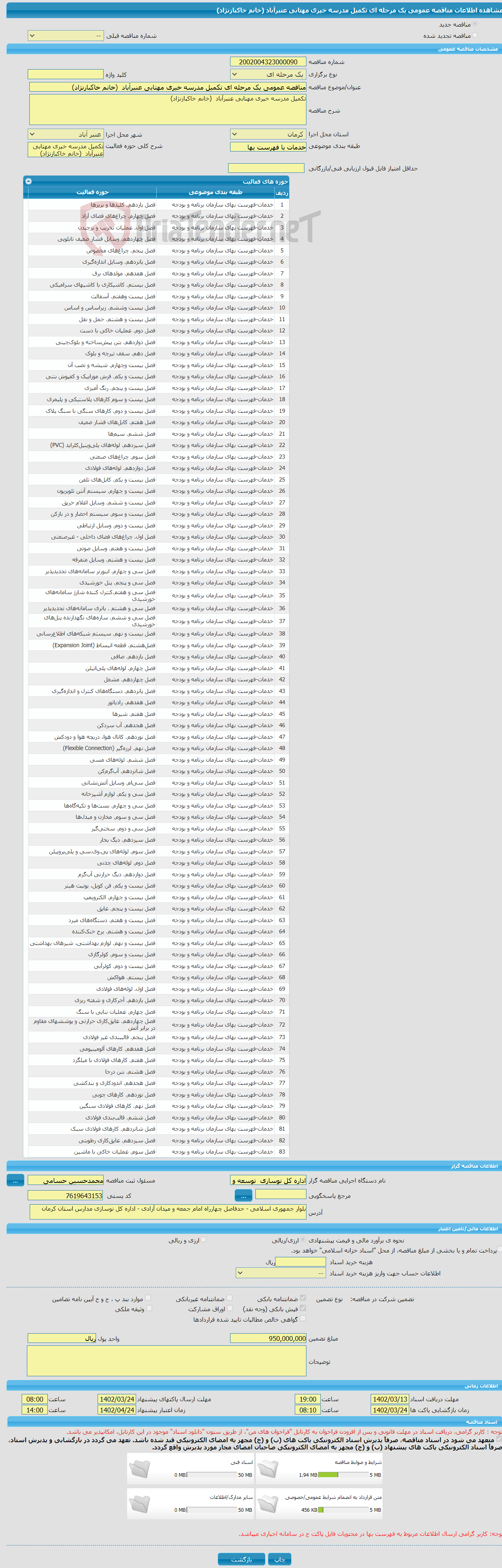 تصویر کوچک آگهی مناقصه عمومی یک مرحله ای تکمیل مدرسه خیری مهتابی عنبرآباد (خانم خاکبازنژاد)