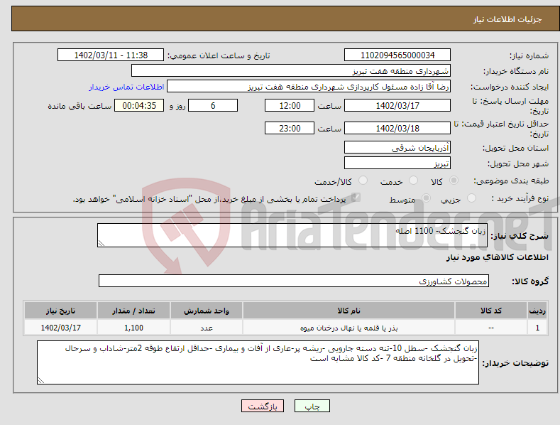 تصویر کوچک آگهی نیاز انتخاب تامین کننده-زبان گنجشک- 1100 اصله