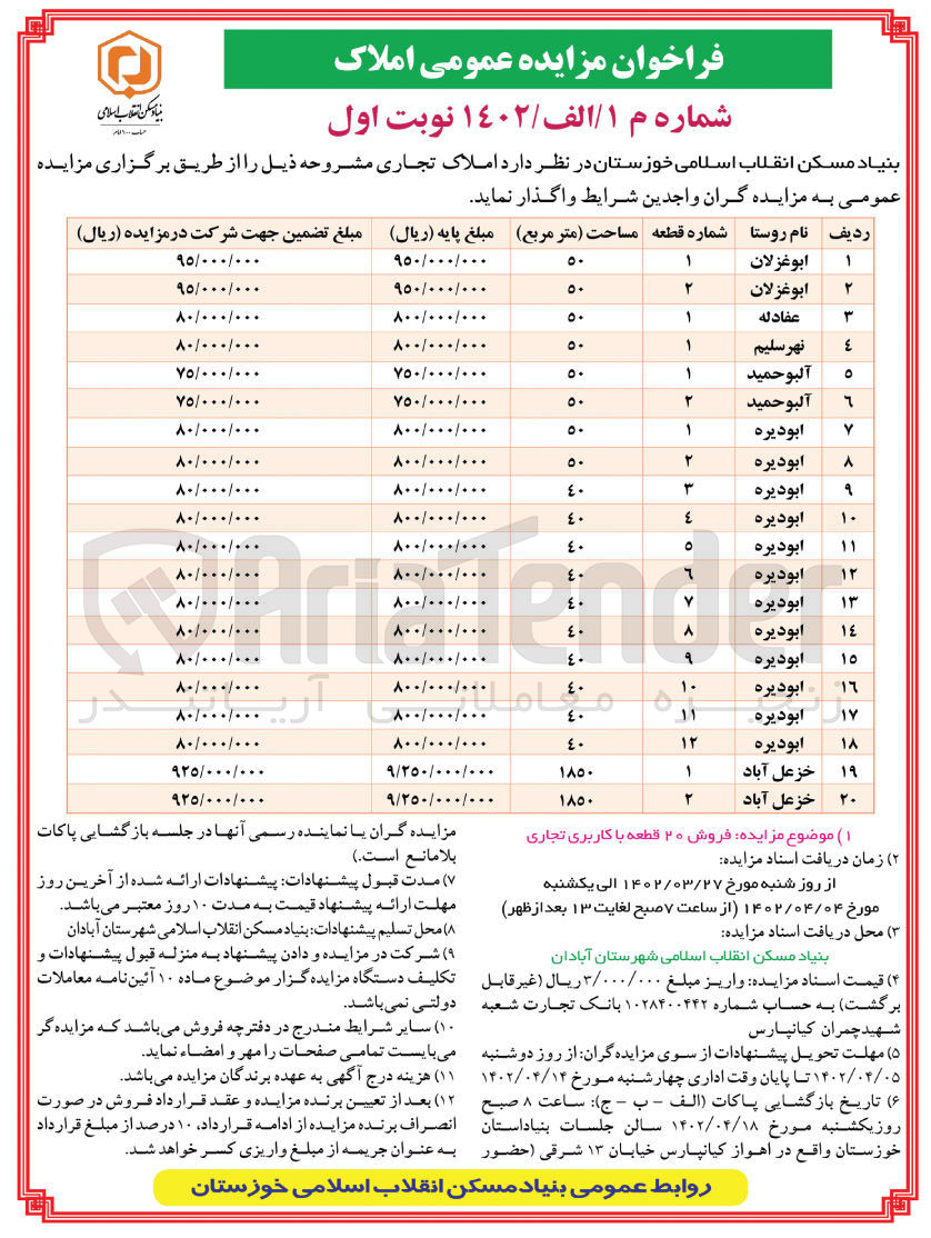 تصویر کوچک آگهی واگذاری املاک...