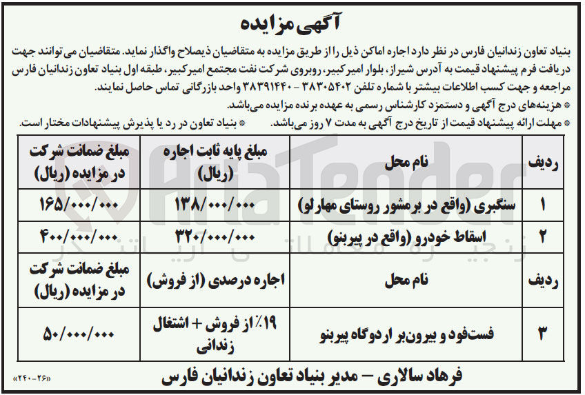 تصویر کوچک آگهی واگذاری اجاره اماکن