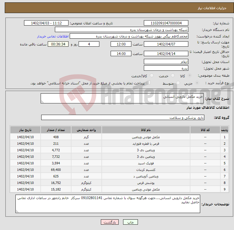 تصویر کوچک آگهی نیاز انتخاب تامین کننده-خرید مکمل دارویی انسانی