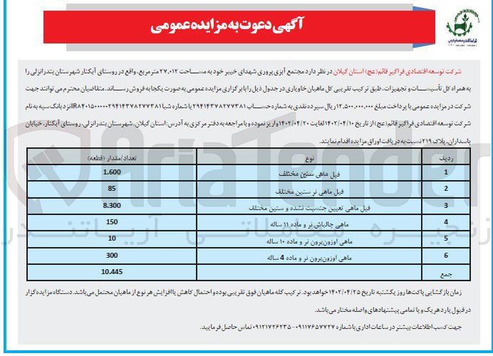 تصویر کوچک آگهی فروش مجتمع آبزی پروری