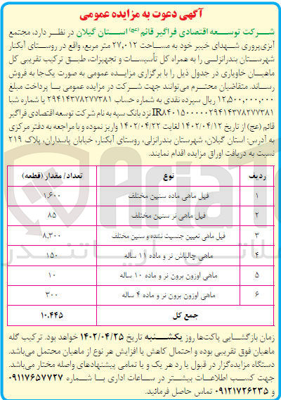 تصویر کوچک آگهی فروش مجتمع آبزی پروری...