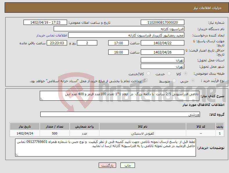 تصویر کوچک آگهی نیاز انتخاب تامین کننده-تاتامی فدراسیونی 2/5 سانت با دکمه بزرگ در ابعاد 1*1 تعداد 100عدد قرمز و 400 عدد ابی 