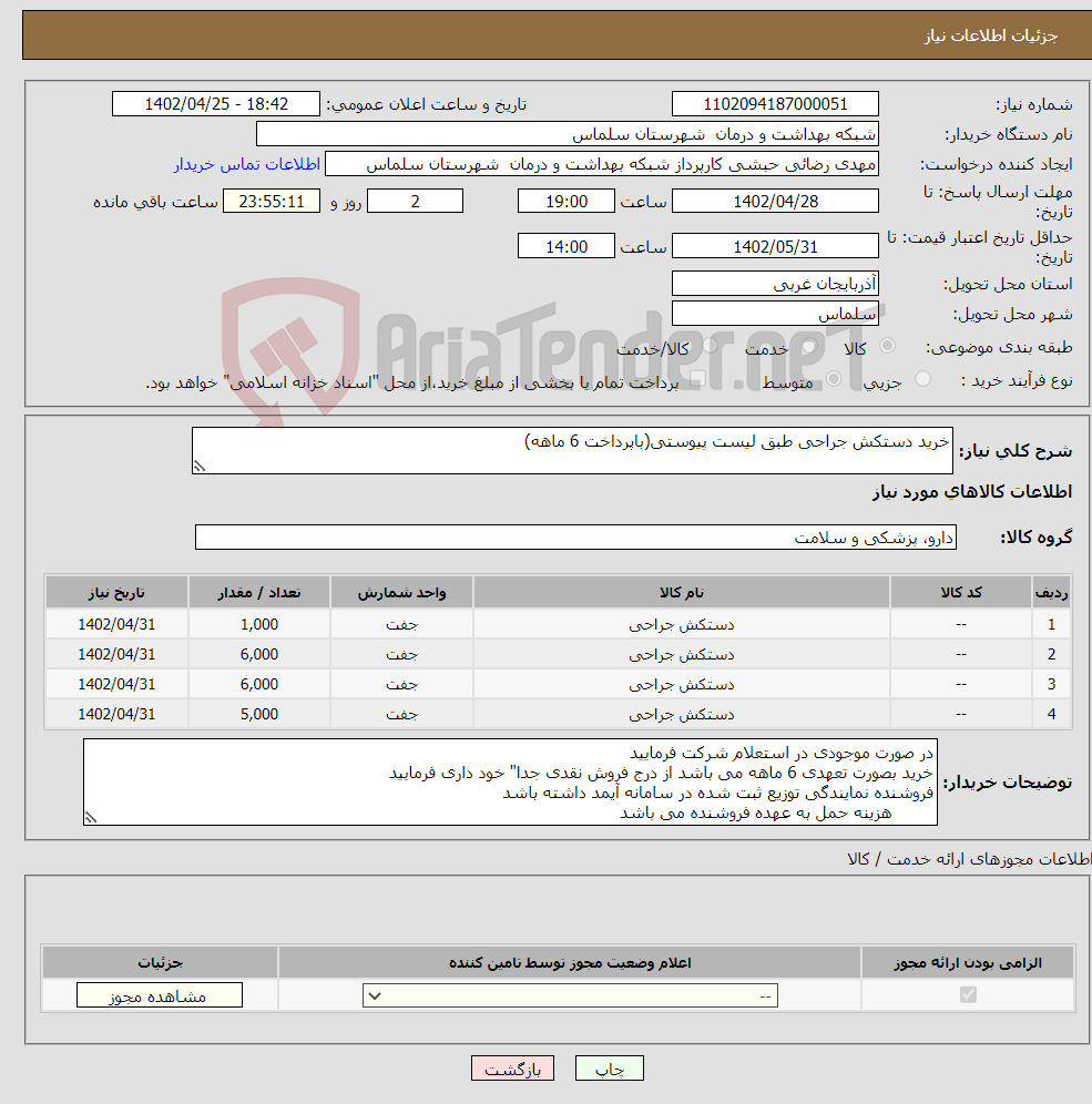 تصویر کوچک آگهی نیاز انتخاب تامین کننده-خرید دستکش جراحی طبق لیست پیوستی(باپرداخت 6 ماهه)