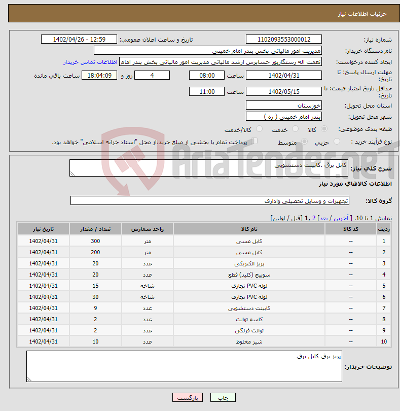 تصویر کوچک آگهی نیاز انتخاب تامین کننده-کابل برق .کابینت دستشویی