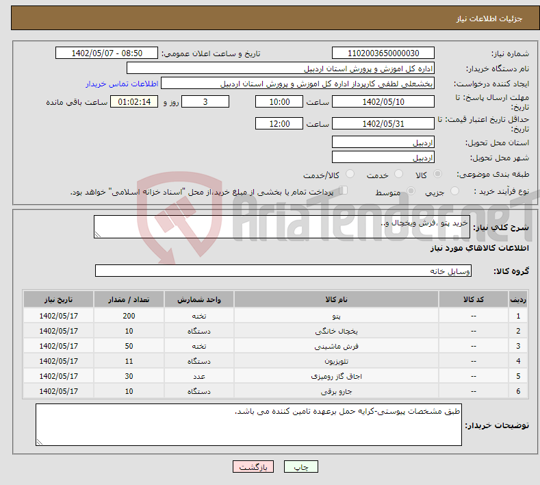 تصویر کوچک آگهی نیاز انتخاب تامین کننده-خرید پتو ،فرش ویخچال و..