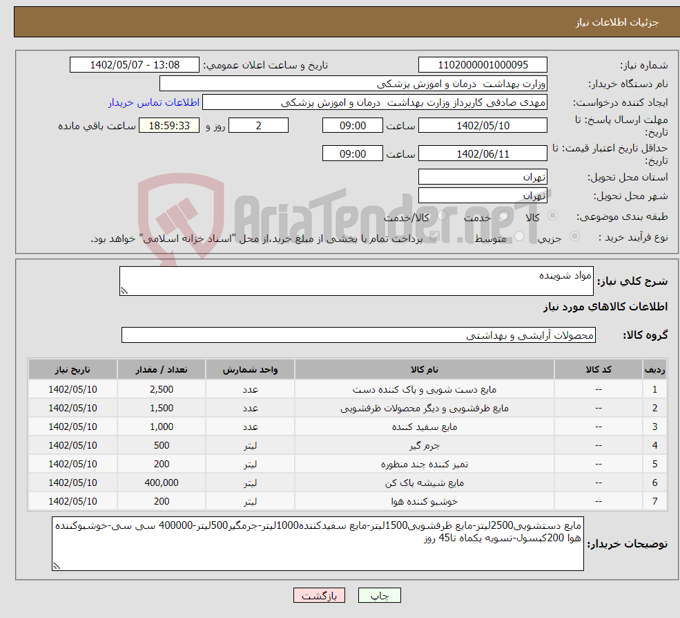 تصویر کوچک آگهی نیاز انتخاب تامین کننده-مواد شوینده