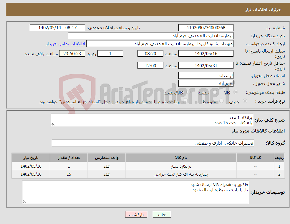 تصویر کوچک آگهی نیاز انتخاب تامین کننده-برانکاد 1 عدد پله کنار تخت 15 عدد باز پرداخت 8 ماهه هزینه حمل بار به عهده فروشنده