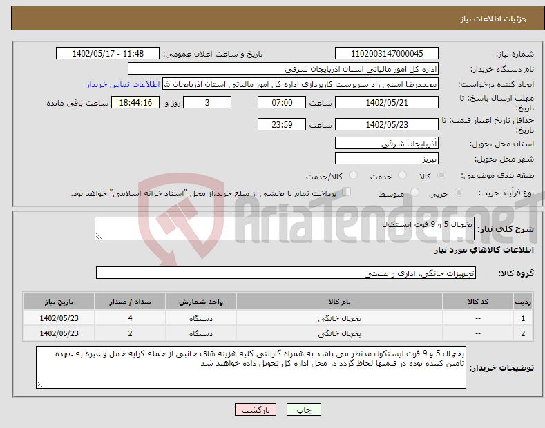 تصویر کوچک آگهی نیاز انتخاب تامین کننده-یخچال 5 و 9 فوت ایستکول