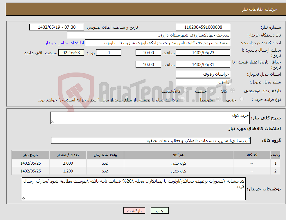 تصویر کوچک آگهی نیاز انتخاب تامین کننده-خرید کول