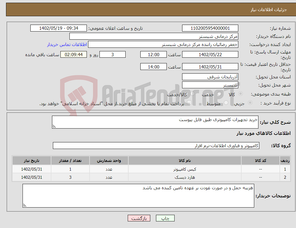 تصویر کوچک آگهی نیاز انتخاب تامین کننده-خرید تجهیزات کامپیوتری طبق فایل پیوست 