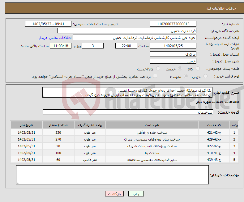 تصویر کوچک آگهی نیاز انتخاب تامین کننده-بکارگیری پیمانکار جهت اجرای پروژه جدول گذاری روستا نفیس پرداخت نقدی.قمیت مقطوع بدون تعدیل.قیمت بدون احتساب ارزش افزوده درج گردد. 