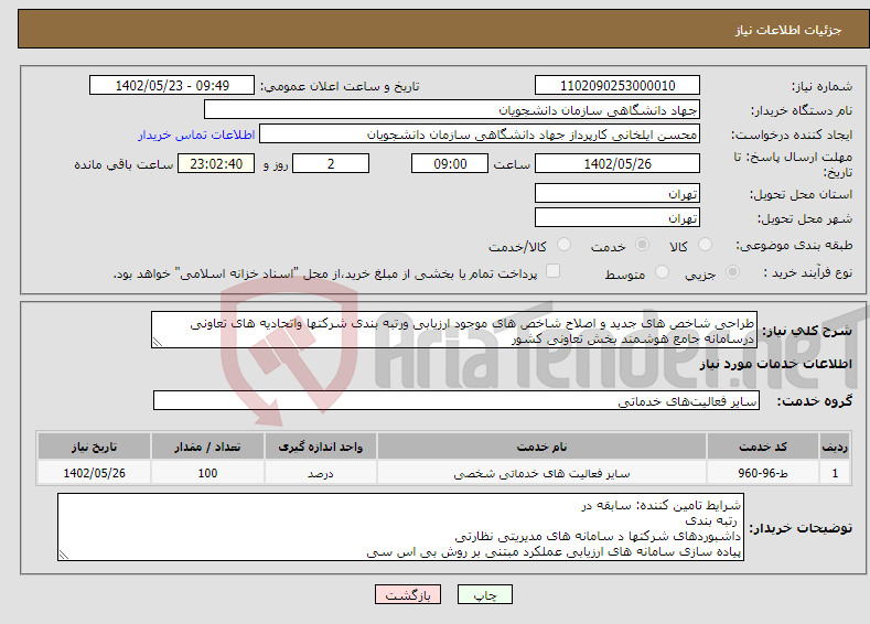 تصویر کوچک آگهی نیاز انتخاب تامین کننده-طراحی شاخص های جدید و اصلاح شاخص های موجود ارزیابی ورتبه بندی شرکتها واتحادیه های تعاونی درسامانه جامع هوشمند بخش تعاونی کشور