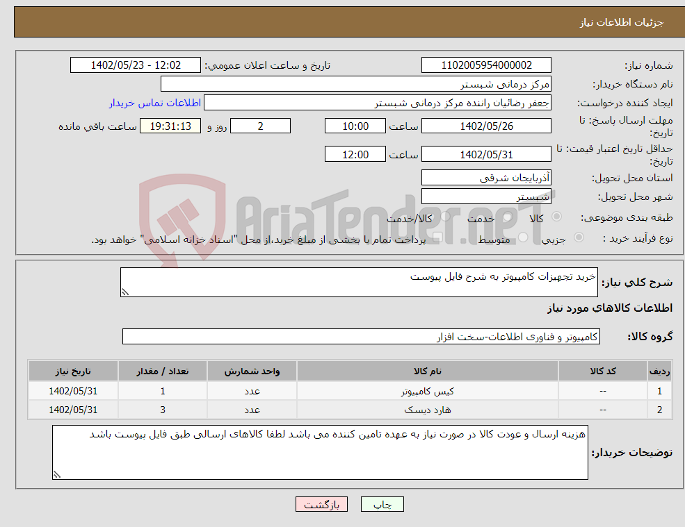 تصویر کوچک آگهی نیاز انتخاب تامین کننده-خرید تجهیزات کامپیوتر به شرح فایل پیوست 