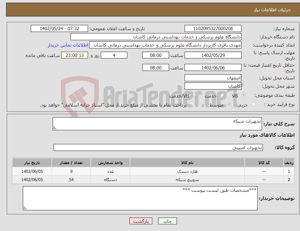 تصویر کوچک آگهی نیاز انتخاب تامین کننده-تجهیزات شبکه