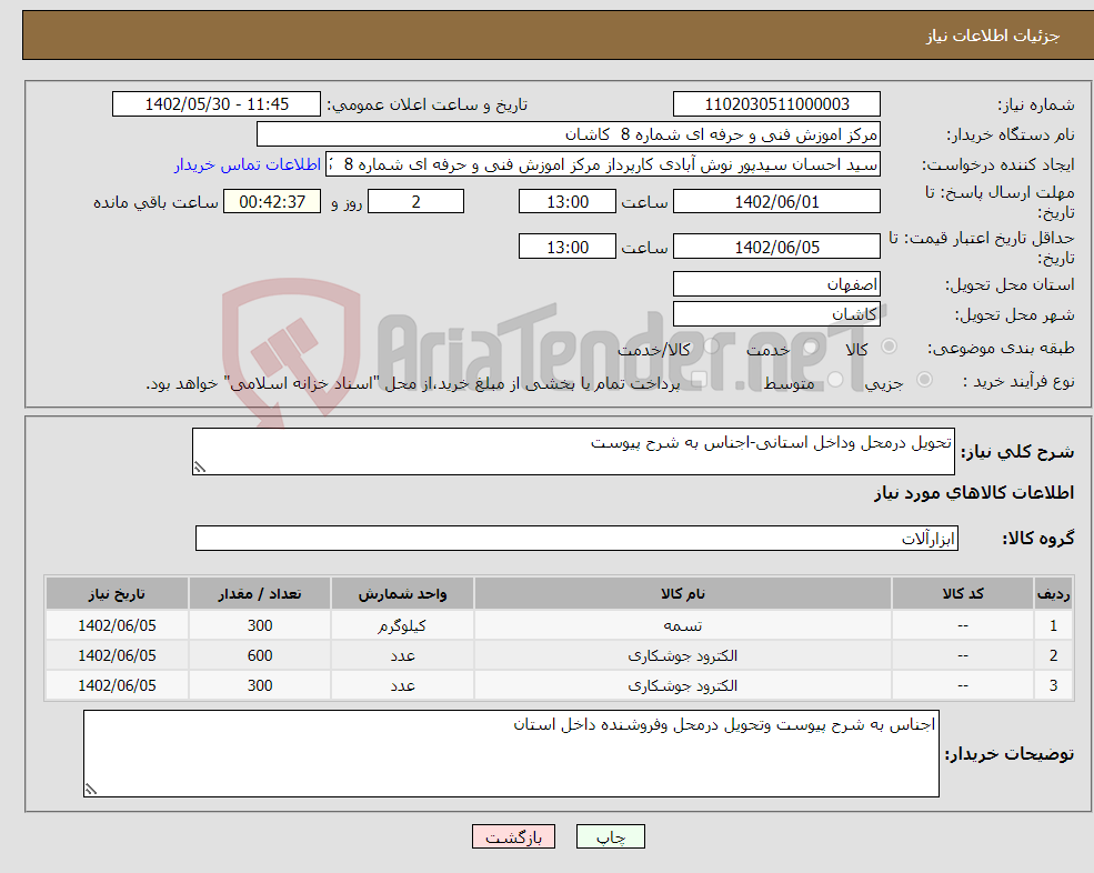 تصویر کوچک آگهی نیاز انتخاب تامین کننده-تحویل درمحل وداخل استانی-اجناس به شرح پیوست