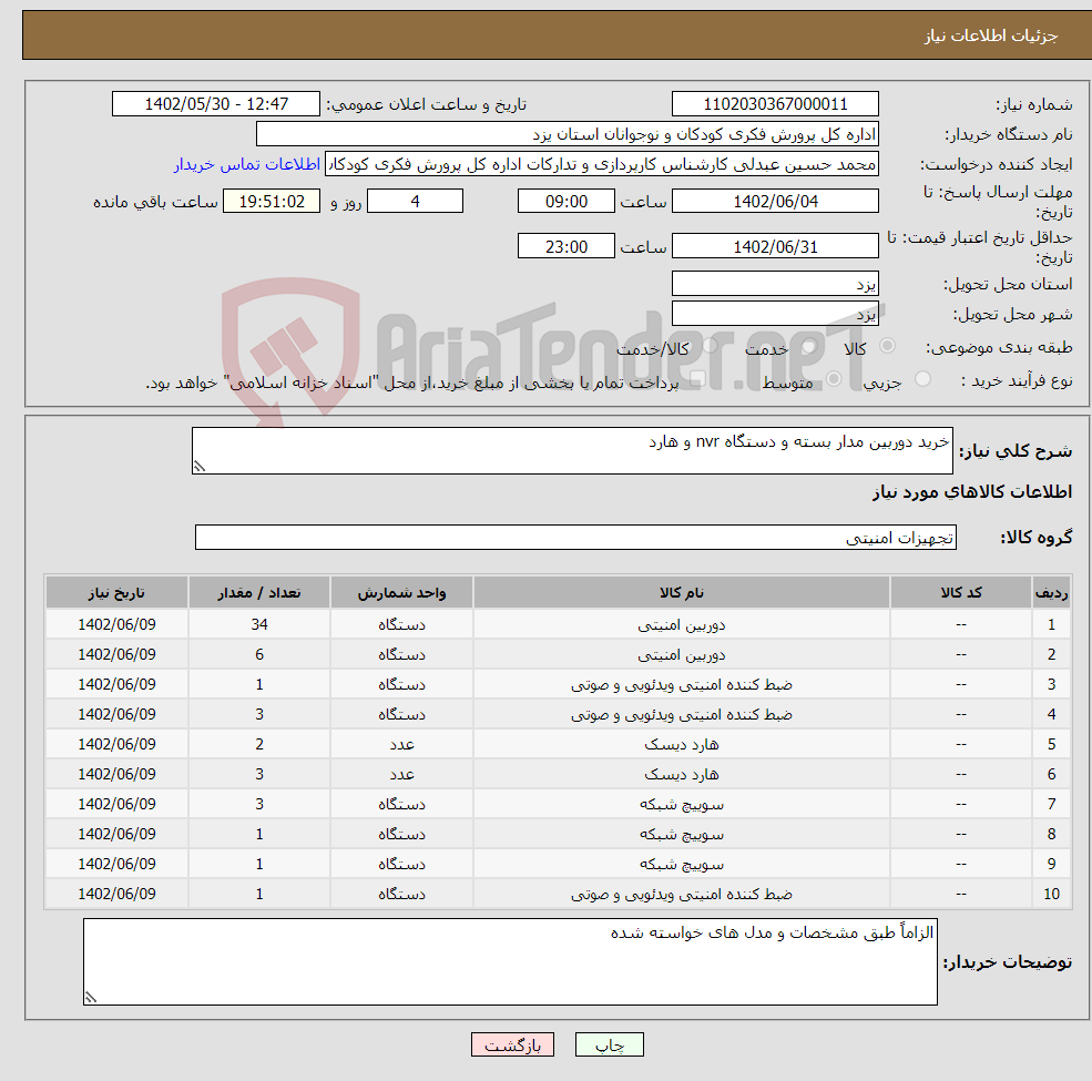 تصویر کوچک آگهی نیاز انتخاب تامین کننده-خرید دوربین مدار بسته و دستگاه nvr و هارد