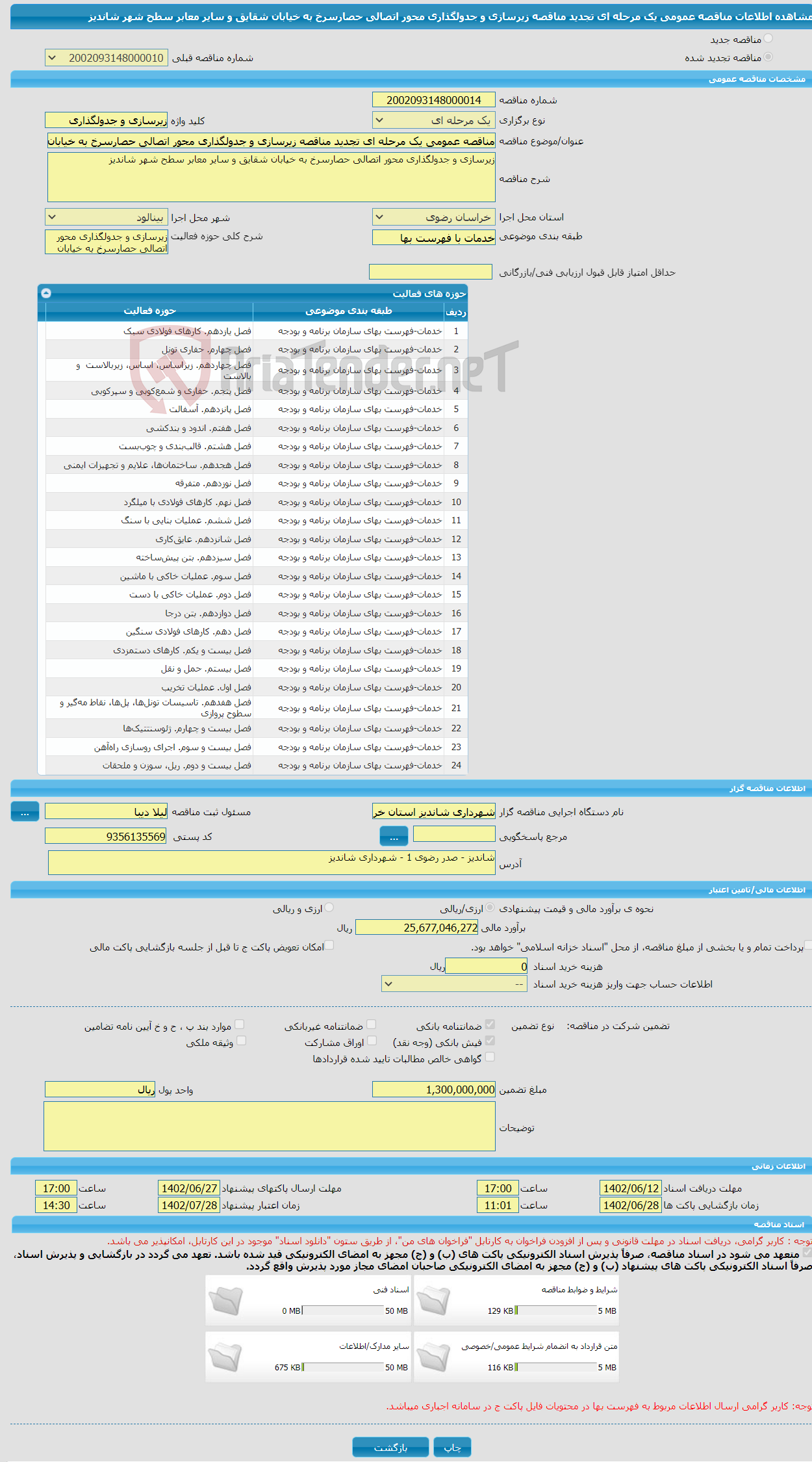 تصویر کوچک آگهی مناقصه عمومی یک مرحله ای تجدید مناقصه زیرسازی و جدولگذاری محور اتصالی حصارسرخ به خیابان شقایق و سایر معابر سطح شهر شاندیز