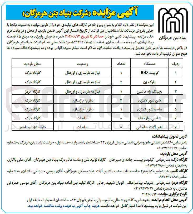 تصویر کوچک آگهی فروش اقلام کارگاه های تولیدی خود...