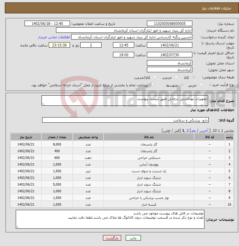 تصویر کوچک آگهی نیاز انتخاب تامین کننده-تجهیزات بهداشتی درمانی طبق لیست پیوست