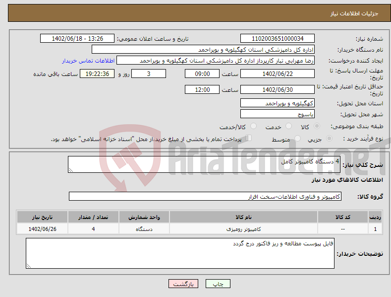 تصویر کوچک آگهی نیاز انتخاب تامین کننده-4 دستگاه کامپیوتر کامل