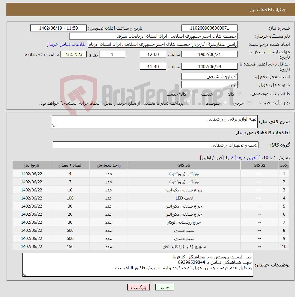 تصویر کوچک آگهی نیاز انتخاب تامین کننده-تهیه لوازم برقی و روشنایی