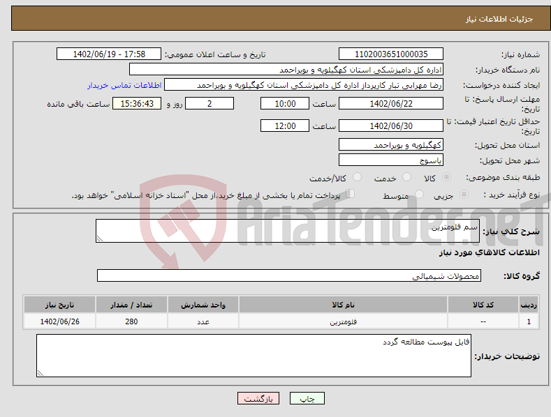 تصویر کوچک آگهی نیاز انتخاب تامین کننده-سم فلومترین