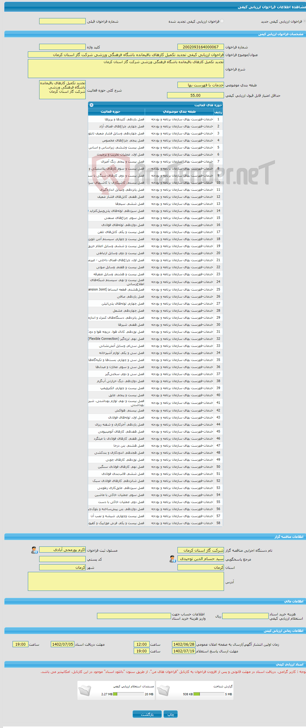 تصویر کوچک آگهی فراخوان ارزیابی کیفی تجدید تکمیل کارهای باقیمانده باشگاه فرهنگی ورزشی شرکت گاز استان کرمان 