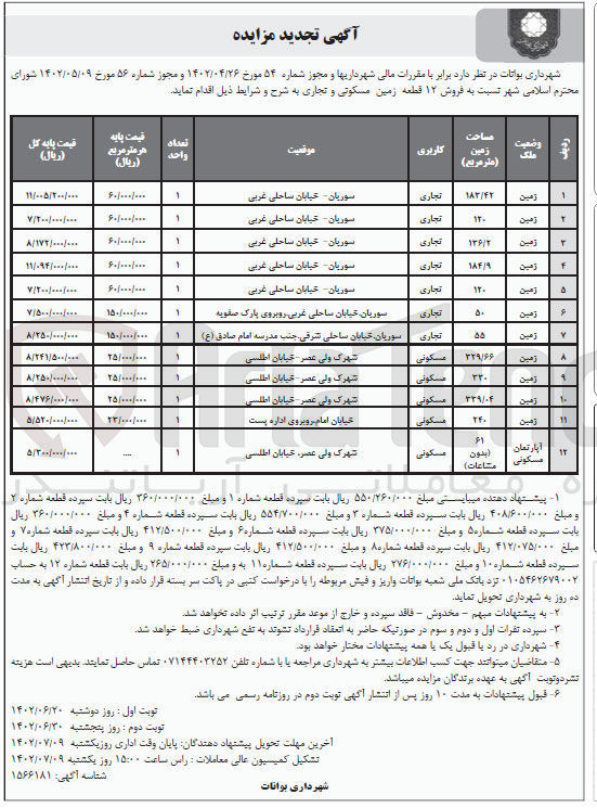 تصویر کوچک آگهی فروش زمین مسکونی و تجاری