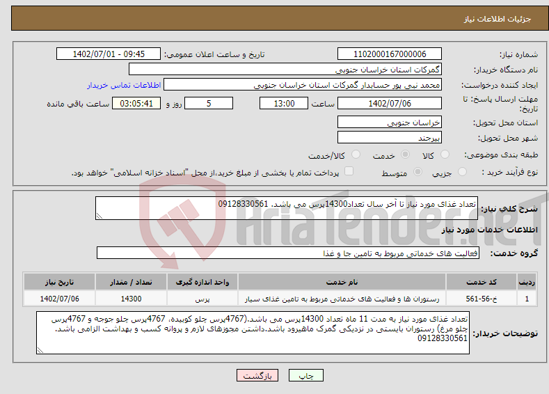 تصویر کوچک آگهی نیاز انتخاب تامین کننده-تعداد غذای مورد نیاز تا آخر سال تعداد14300پرس می باشد. 09128330561 