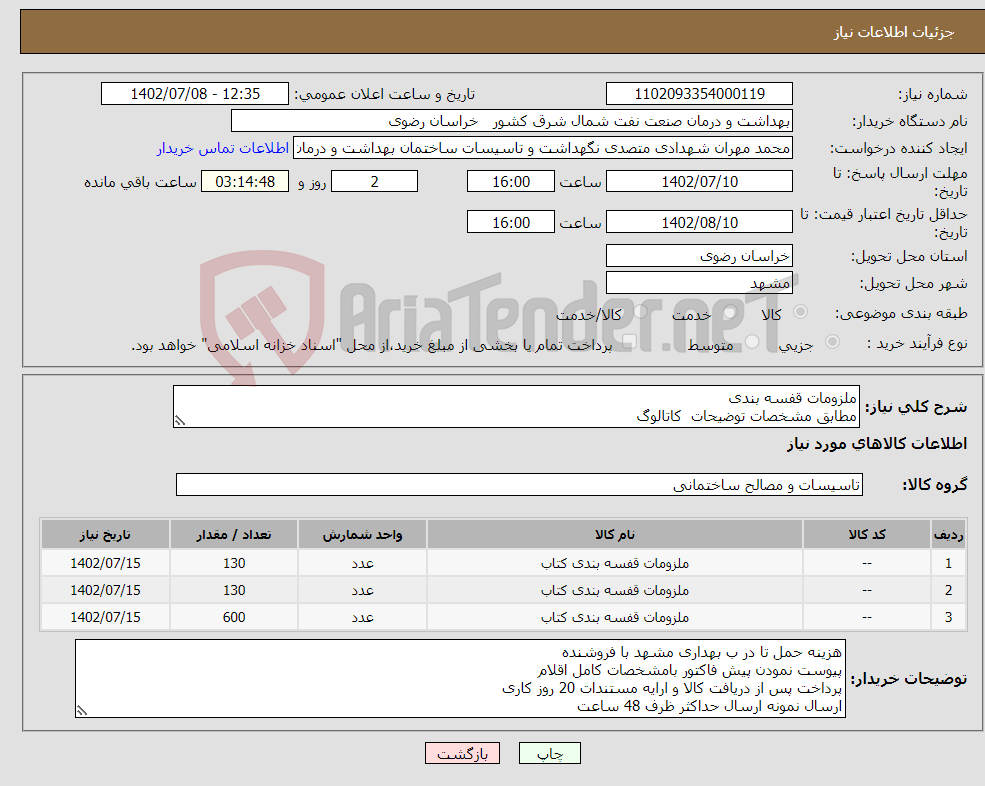 تصویر کوچک آگهی نیاز انتخاب تامین کننده-ملزومات قفسه بندی مطابق مشخصات توضیحات کاتالوگ 25 درصد افزایش یا کاهش در اختیار خریدار است 