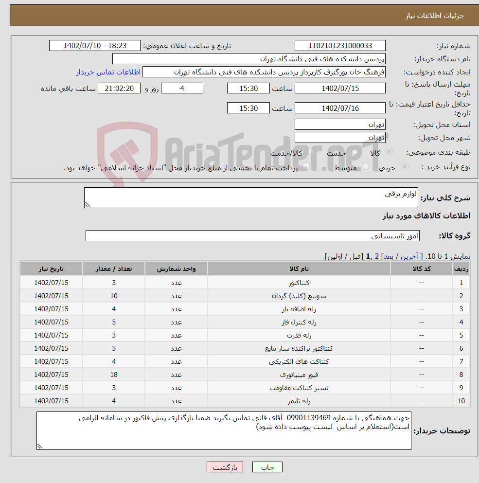 تصویر کوچک آگهی نیاز انتخاب تامین کننده-لوازم برقی