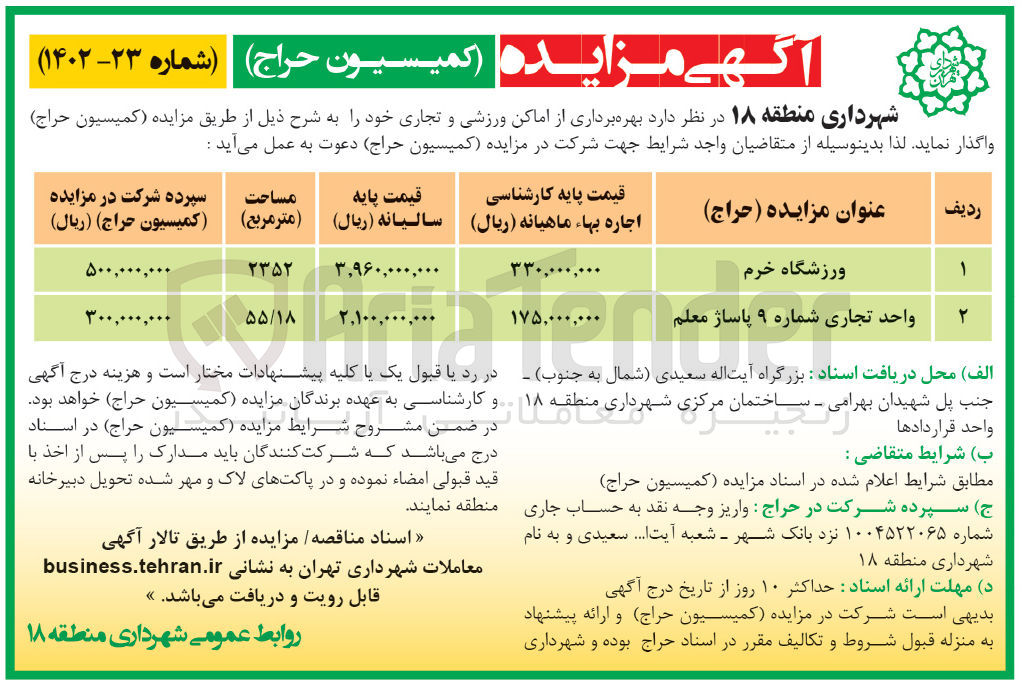 تصویر کوچک آگهی بهره برداری از اماکن ورزشی و تجاری خود در دو ردیف 