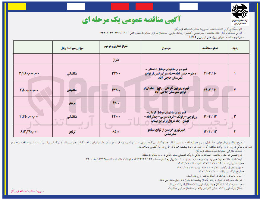 تصویر کوچک آگهی اجرای پروژه های فیبر نوری USO