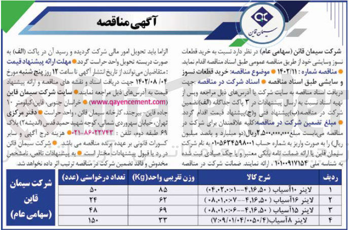 تصویر کوچک آگهی خرید قطعات نسوز و سایشی 