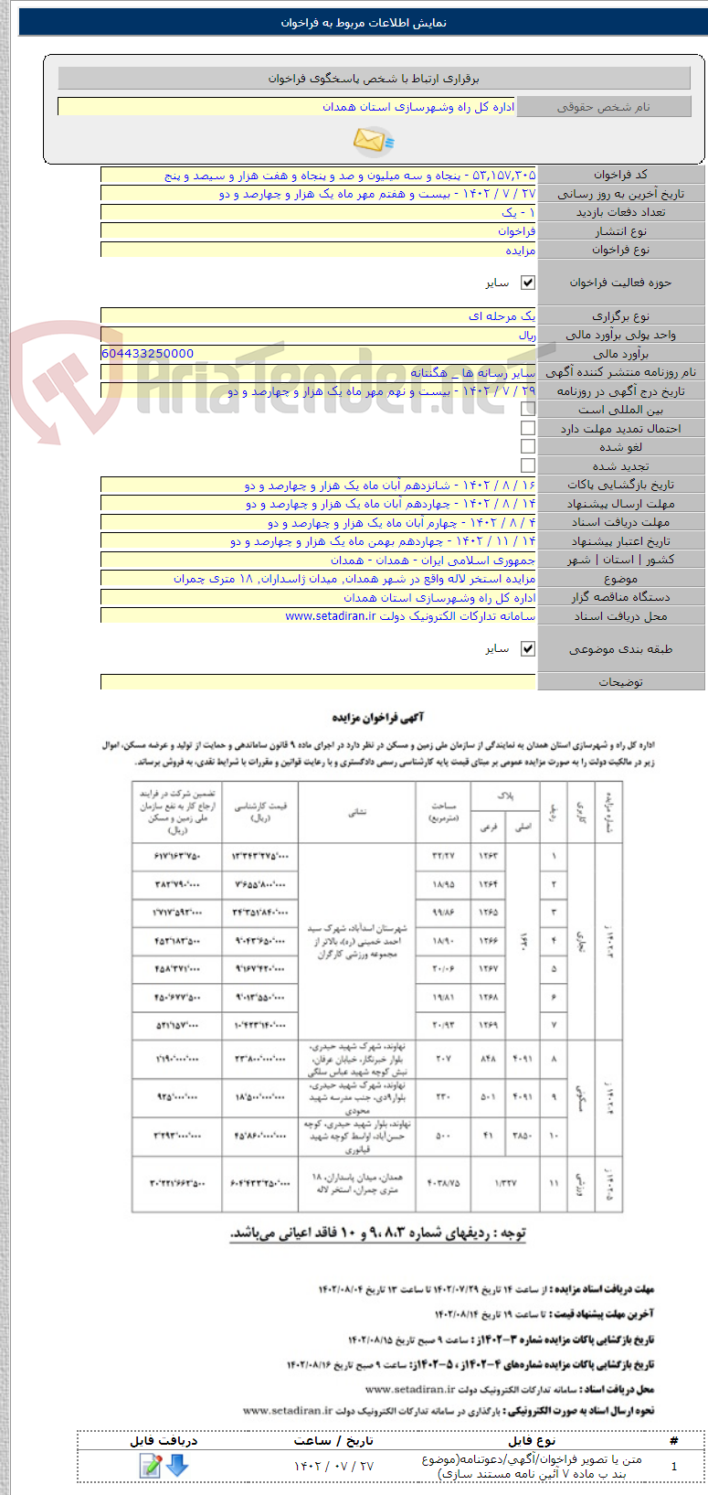 تصویر کوچک آگهی مزایده استخر لاله واقع در شهر همدان٬ میدان ژاسداران٬ ۱۸ متری چمران