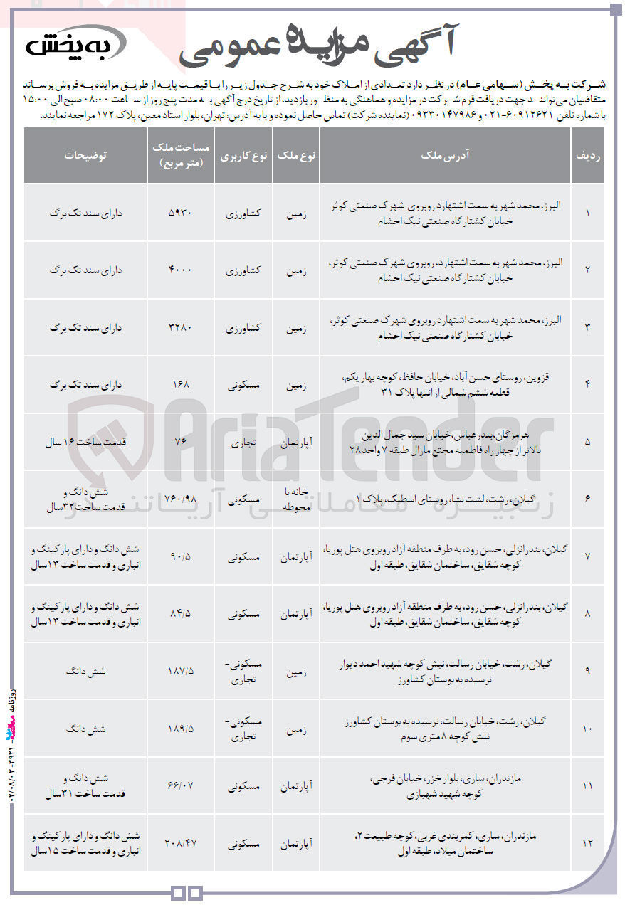 تصویر کوچک آگهی فروش تعدادی از املاک