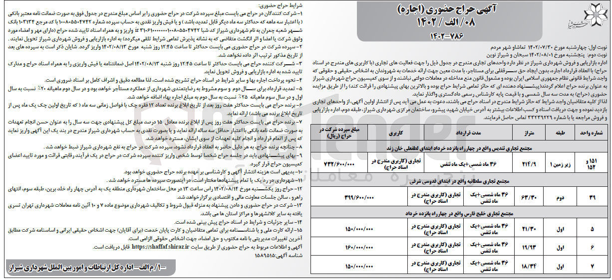 تصویر کوچک آگهی واگذاری  تعدادی واحدهای تجاری در 5 واحد به صورت اجاره بدون ایجاد حق سرقفلی