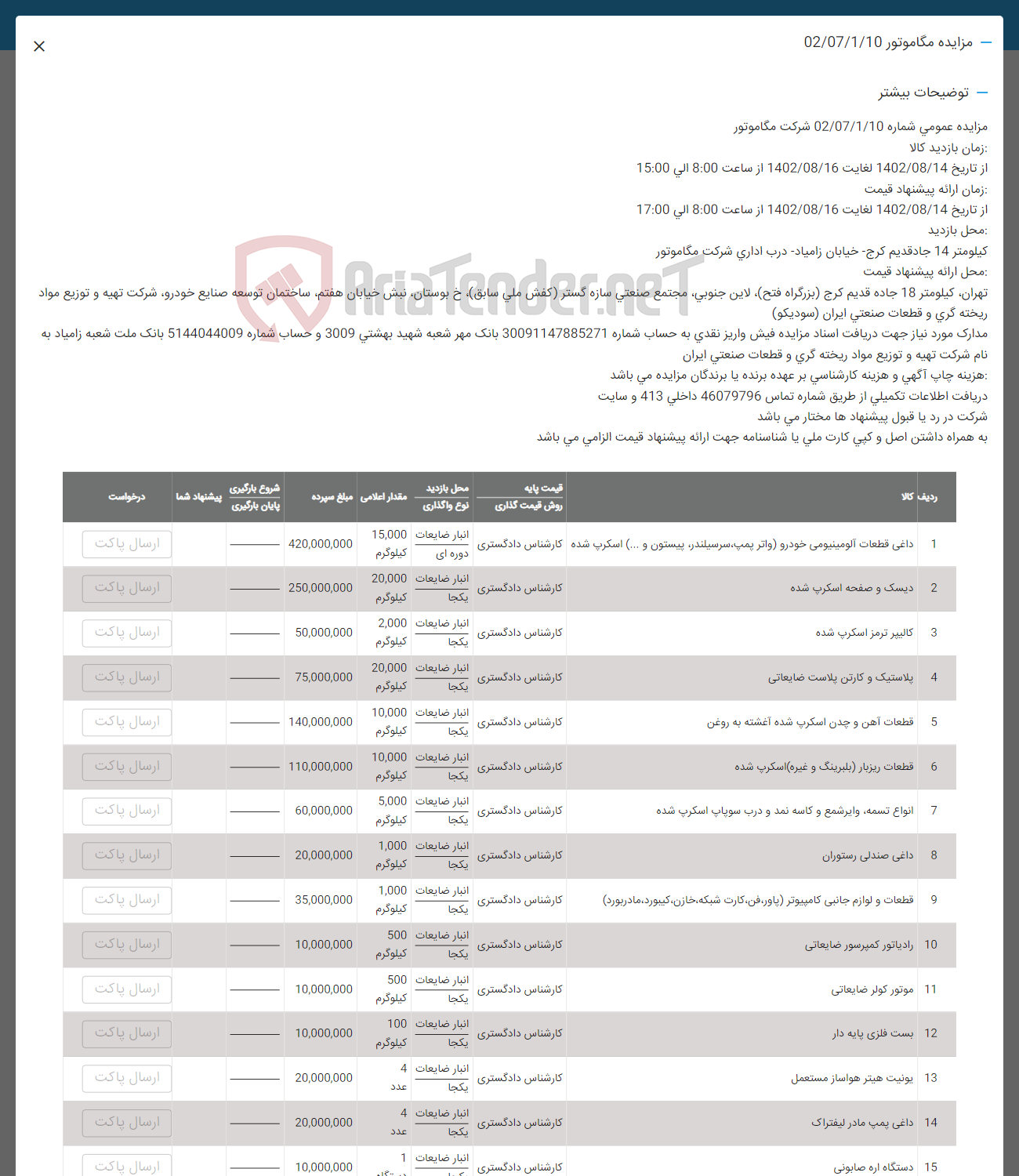 تصویر کوچک آگهی فروش داغی آلومینیومی خودرو شامل واترپمپ - سریلندر - پیستون و .. اسکرپ شده - دیستک و صفحه اسکرپ شده - کالیبر ترمز اسکرپ شده - پلاستیک و کارتن پلاست ضایعاتی - قطعات آهن و چدن اسکرپ شده - قطعات ریزبان بلبرینگ و غیره اسکرپ شده - انواع تسمه وایرشمع و کاسه نمد و درب سوپاپ اسکرپ شده - داغی صندلی رستوران - قطعات و لوازم جانبی کامپیوتر - رادیاتور کمپرسور ضایعاتی - موتور کولر ضایعاتی - بست فلزی پایه دار - یونیت هیتر هواساز مستعمل - داغی پمپ مادر لیفتراک - دستگاه اره صابونی