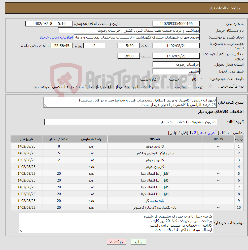 تصویر کوچک آگهی نیاز انتخاب تامین کننده-تجهیزات جانبی کامپیوتر و پرینتر (مطایق مشخصات فنی و شرایط مندرج در فایل پیوست) 25 درصد افزایش یا کاهش در اختیار خریدار است 