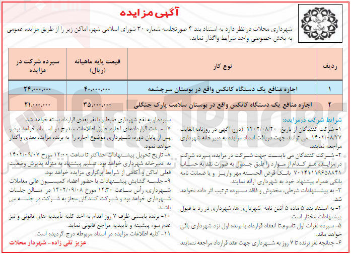 تصویر کوچک آگهی واگذاری اماکن به صورت یک دستگاه کانکس در 2 ردیف