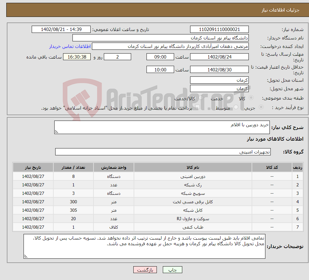 تصویر کوچک آگهی نیاز انتخاب تامین کننده-خرید دوربین با اقلام