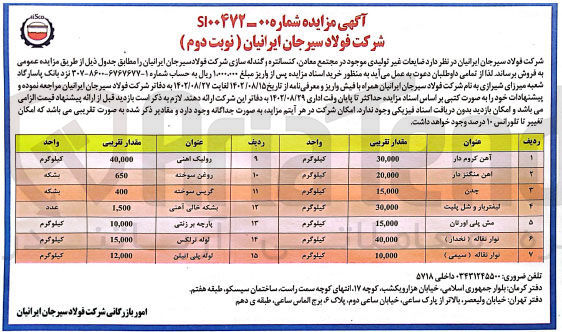 تصویر کوچک آگهی فروش ضایعات غیرتولیدی موجود در مجتمع معادن، کنسانتره و گندله سازی شرکت