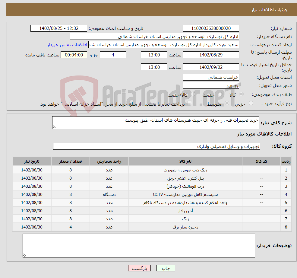 تصویر کوچک آگهی نیاز انتخاب تامین کننده-خرید تجهیزات فنی و حرفه ای جهت هنرستان های استان- طبق پیوست