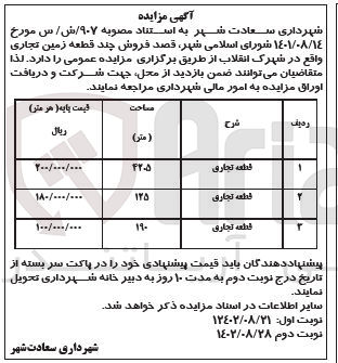 تصویر کوچک آگهی فروش چند قطعه زمین تجاری در 3 ردیف