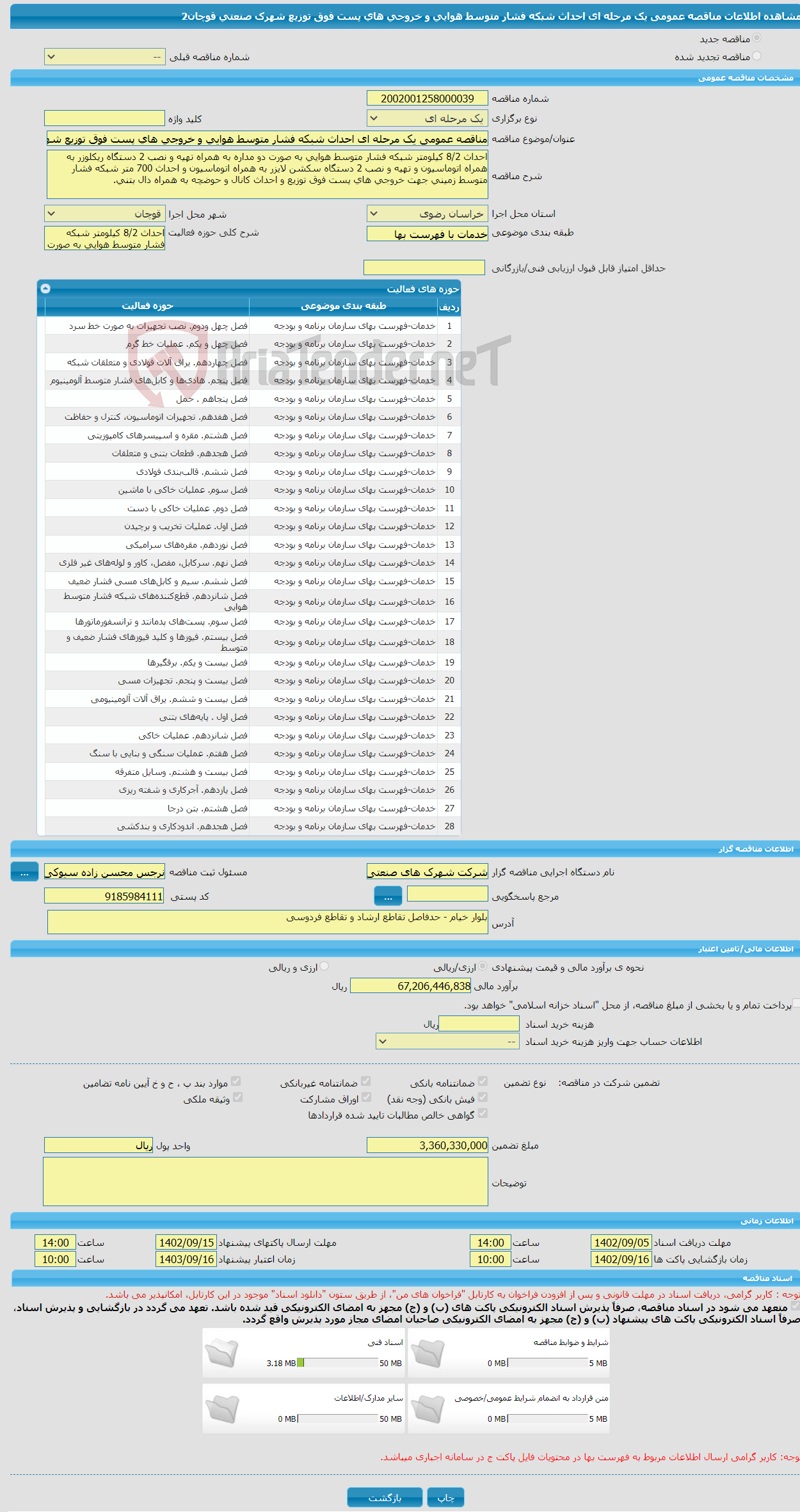 تصویر کوچک آگهی مناقصه عمومی یک مرحله ای احداث شبکه فشار متوسط هوایی و خروجی های پست فوق توزیع شهرک صنعتی قوچان2