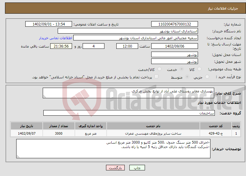 تصویر کوچک آگهی نیاز انتخاب تامین کننده-بهسازی معابر روستای علی آباد از توابع بخش مرکزی